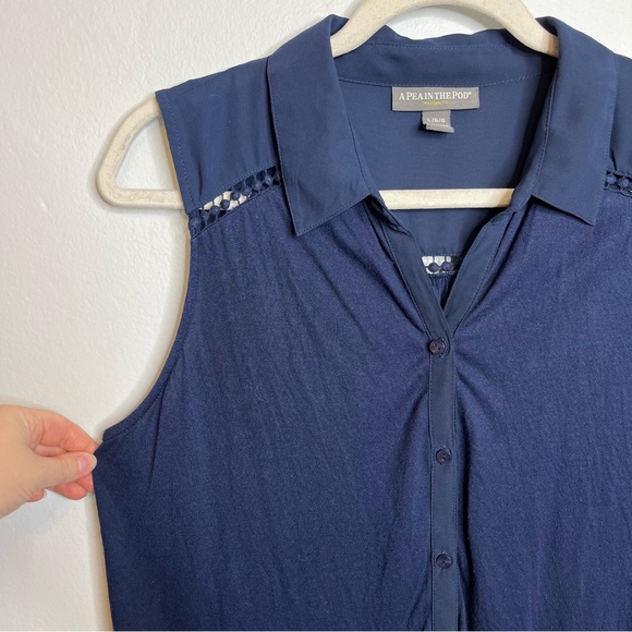 A Pea in the Pod Maternity Blue Tank Top Sleeveless Button VGUC M/L - Picture 4 of 10